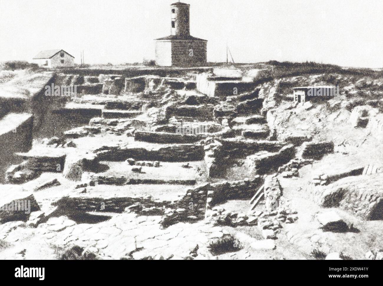 Vista generale degli scavi di Olvia (Pontico Olbia). Fotografia della metà del XX secolo. Foto Stock