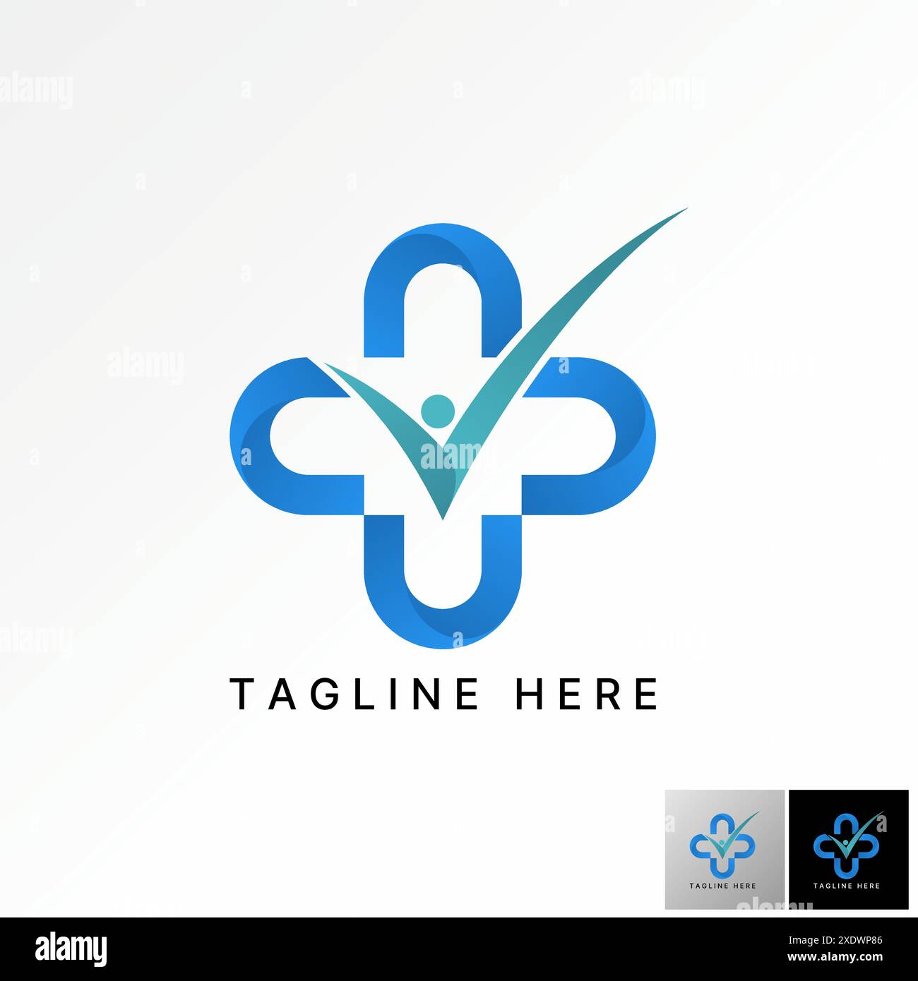 Design del logo concept grafico stock vettoriale premium creativo ciclo di caratteri U iniziale segno di spunta croce medica. Relativo al branding tipografico monogramma Illustrazione Vettoriale