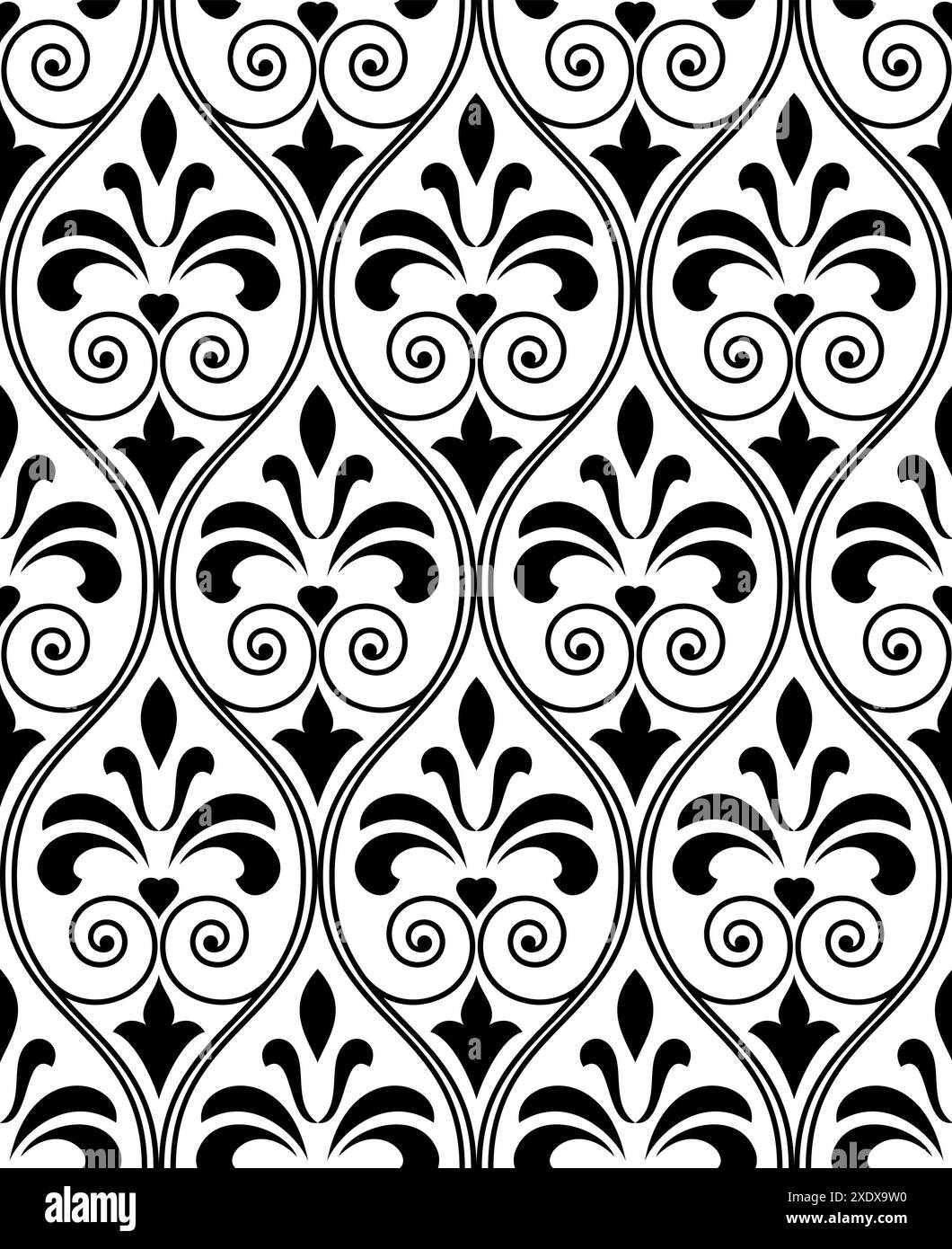 Motivo geometrico fiore. Sfondo vettoriale uniforme. Ornamento bianco e nero Illustrazione Vettoriale