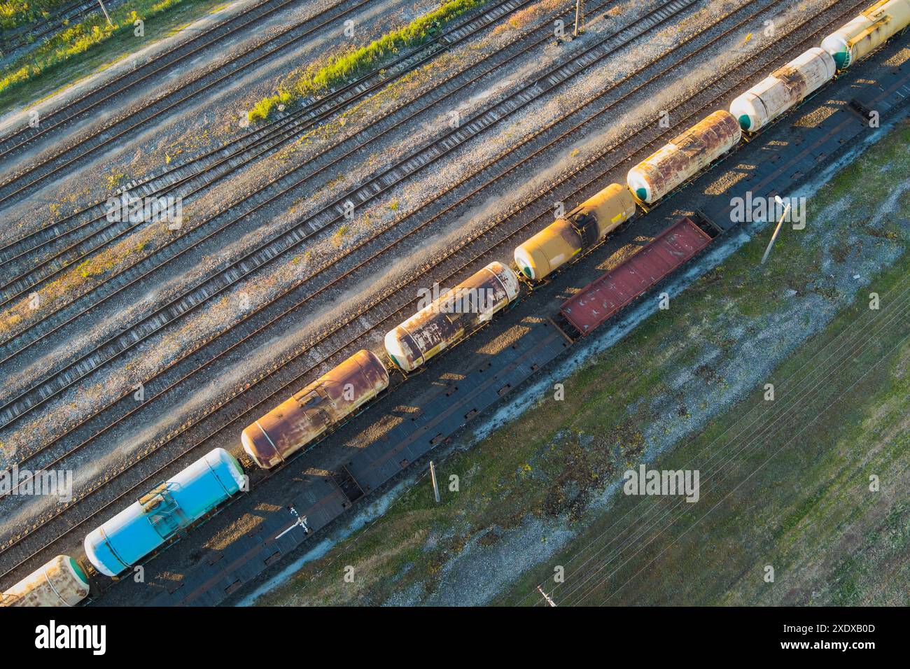 Carri ferroviari, punto di vista dei droni. Foto Stock