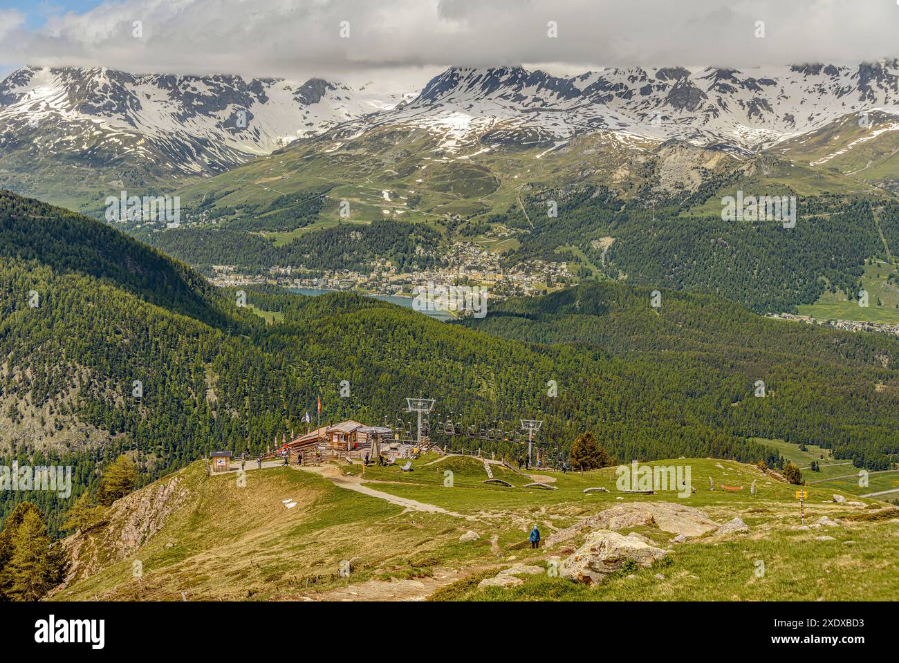 Vista dall'Alp Languard mit a St Moritz, Engadina, Svizzera Foto Stock