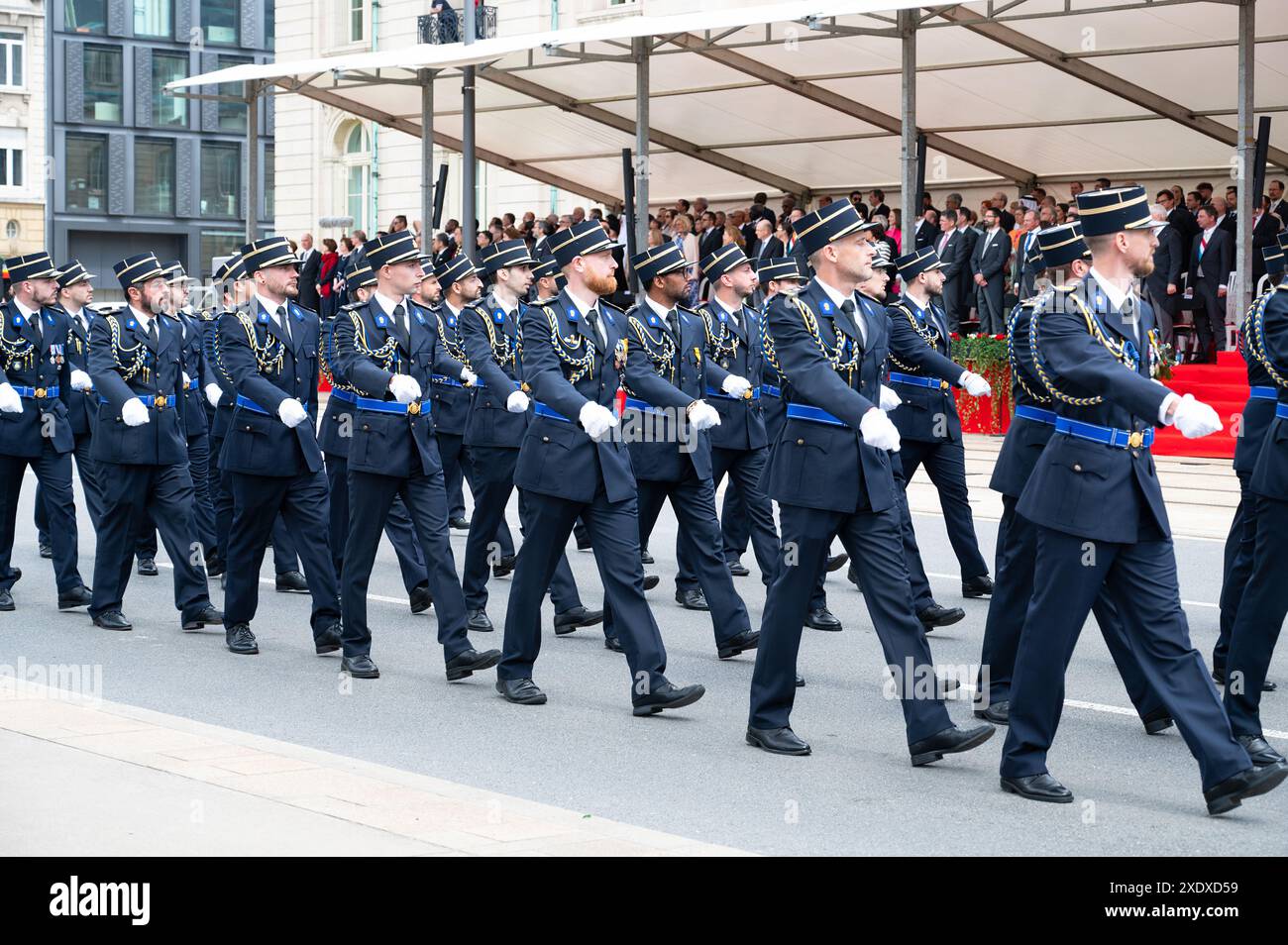 Festa nazionale del Lussemburgo, celebrazione del compleanno del Granduca, parata militare con l'esercito lussemburghese, la polizia, i vigili del fuoco, i servizi di soccorso e Foto Stock