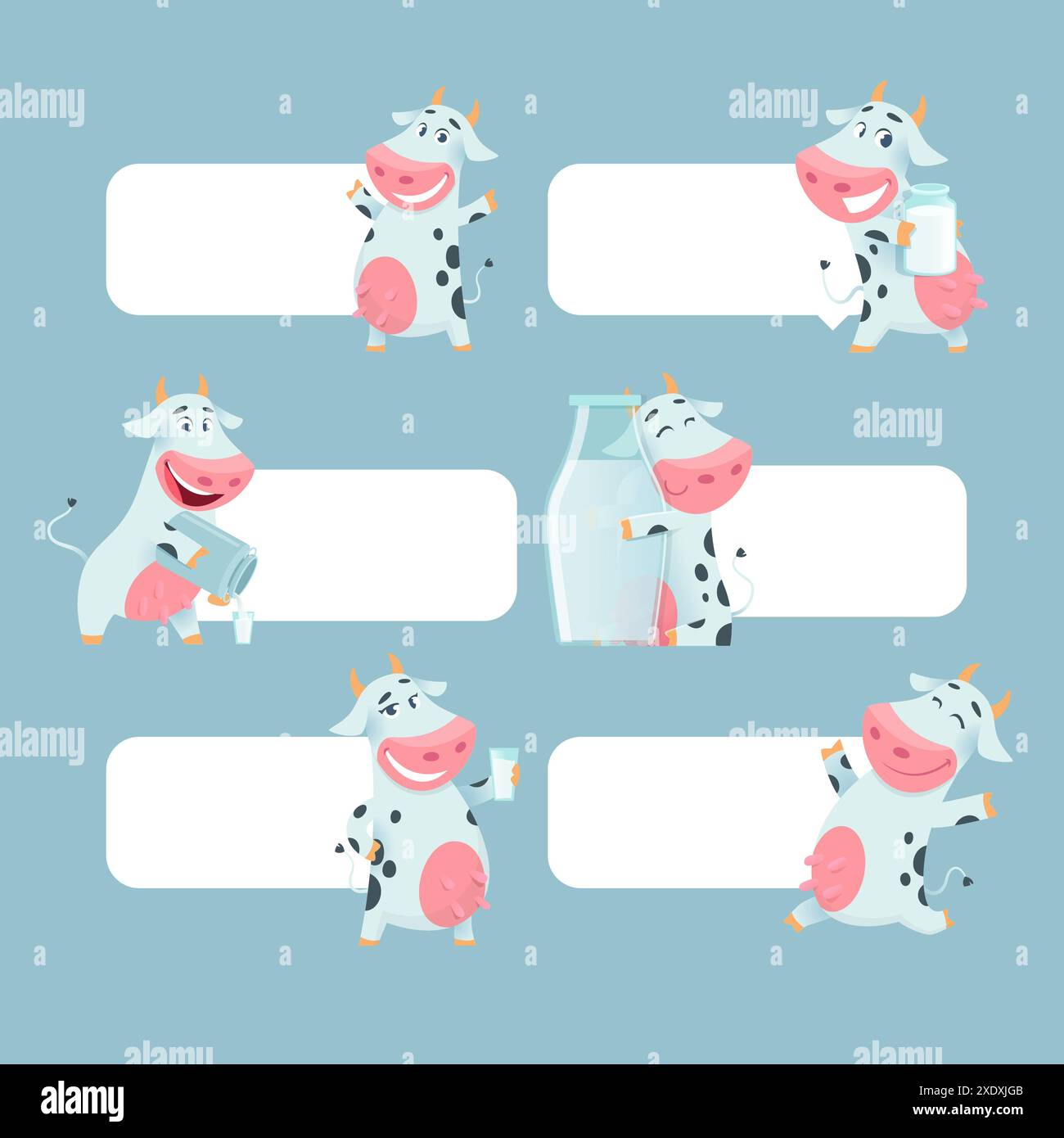 Mucca cartoni animati divertente mascotte in piedi vicino a striscioni vuote Illustrazione Vettoriale