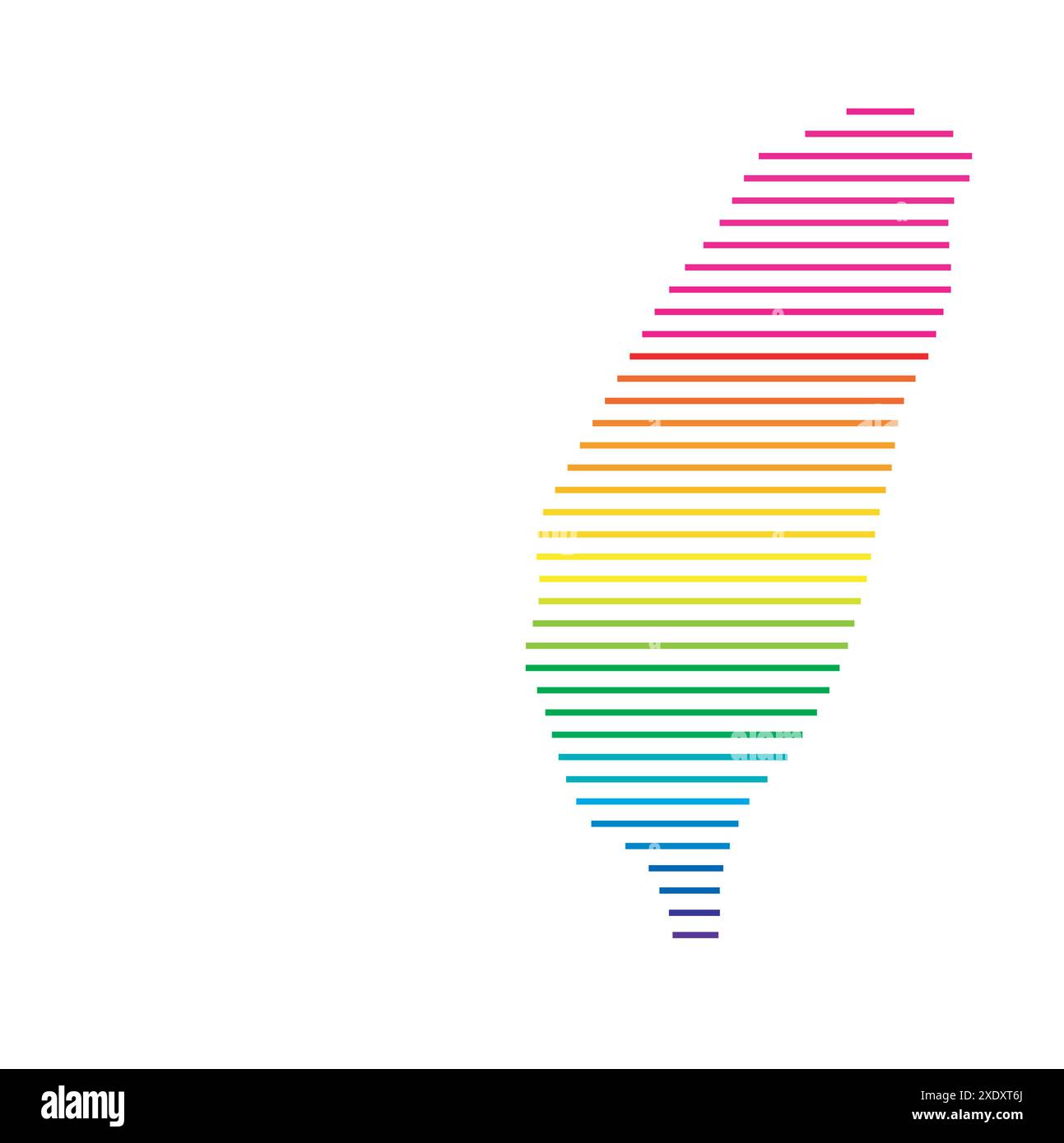 Mappa astratta di Taiwan che mostra il paese con linee orizzontali parallele in colori arcobaleno Illustrazione Vettoriale