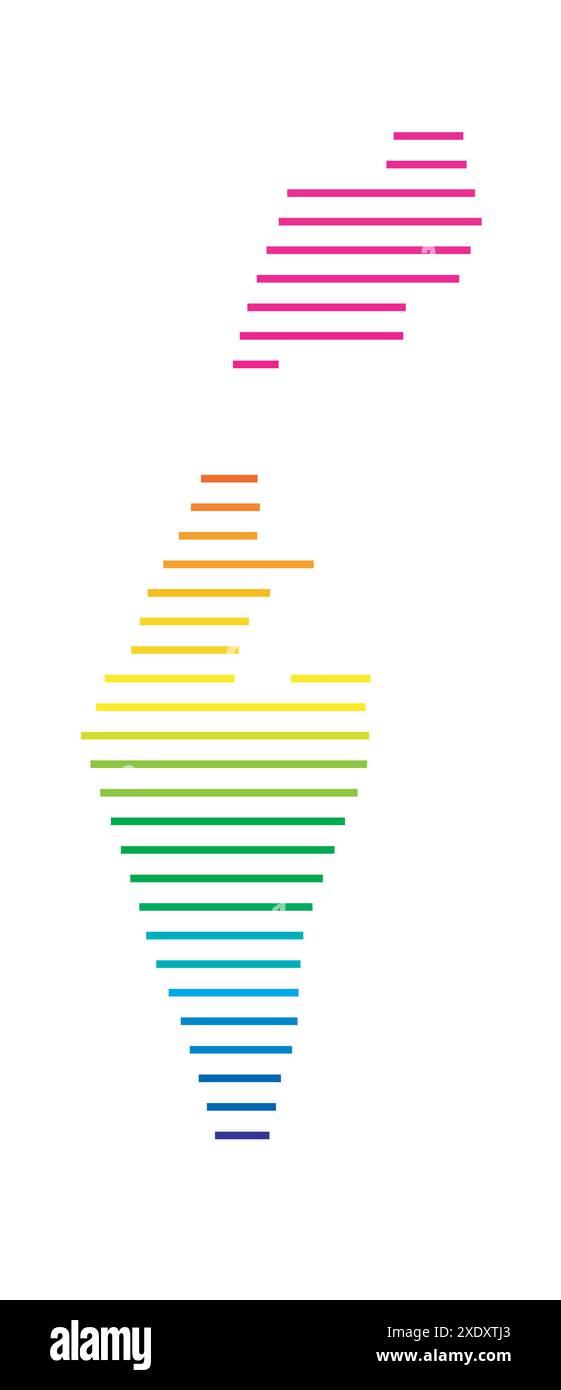 Mappa astratta di Israele che mostra il paese con linee orizzontali parallele in colori arcobaleno Illustrazione Vettoriale