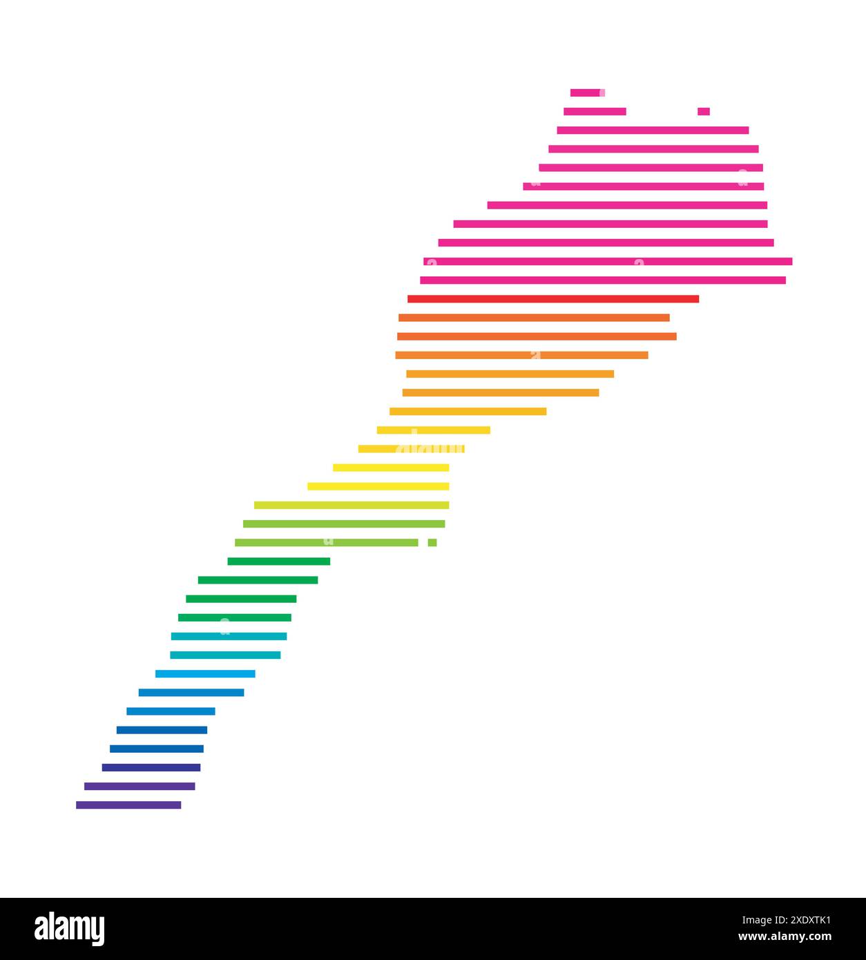 Mappa astratta del Marocco che mostra il paese con linee orizzontali parallele in colori arcobaleno Illustrazione Vettoriale