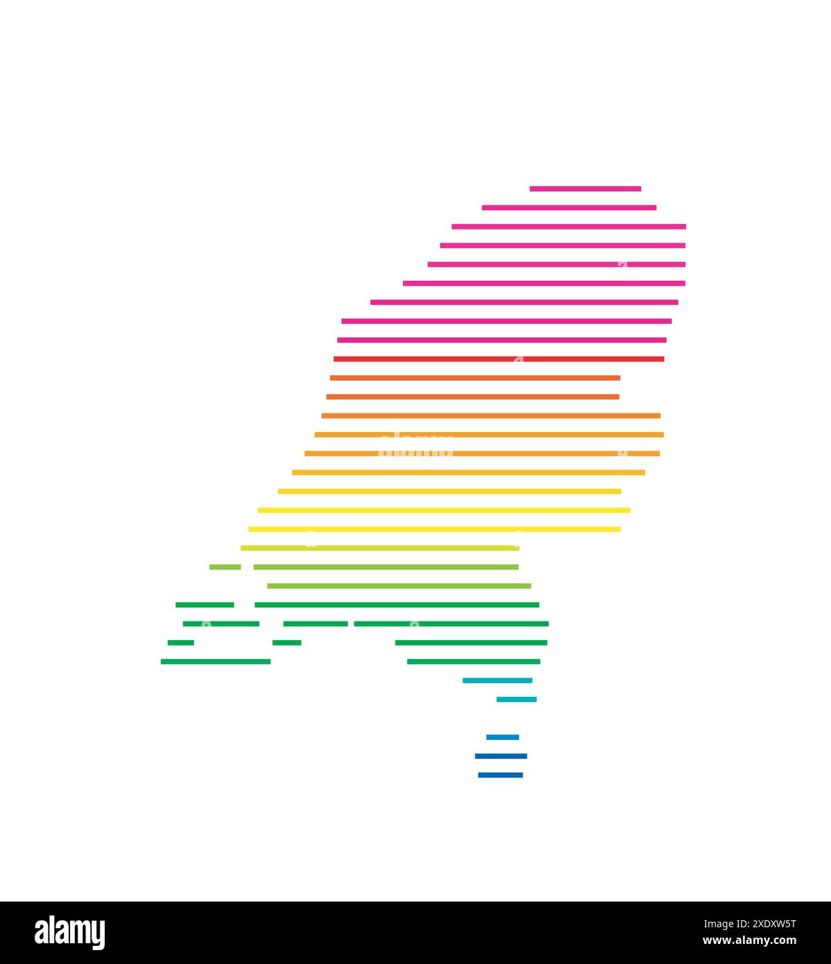 Mappa astratta dei Paesi Bassi che mostra il paese con linee orizzontali parallele in colori arcobaleno Illustrazione Vettoriale