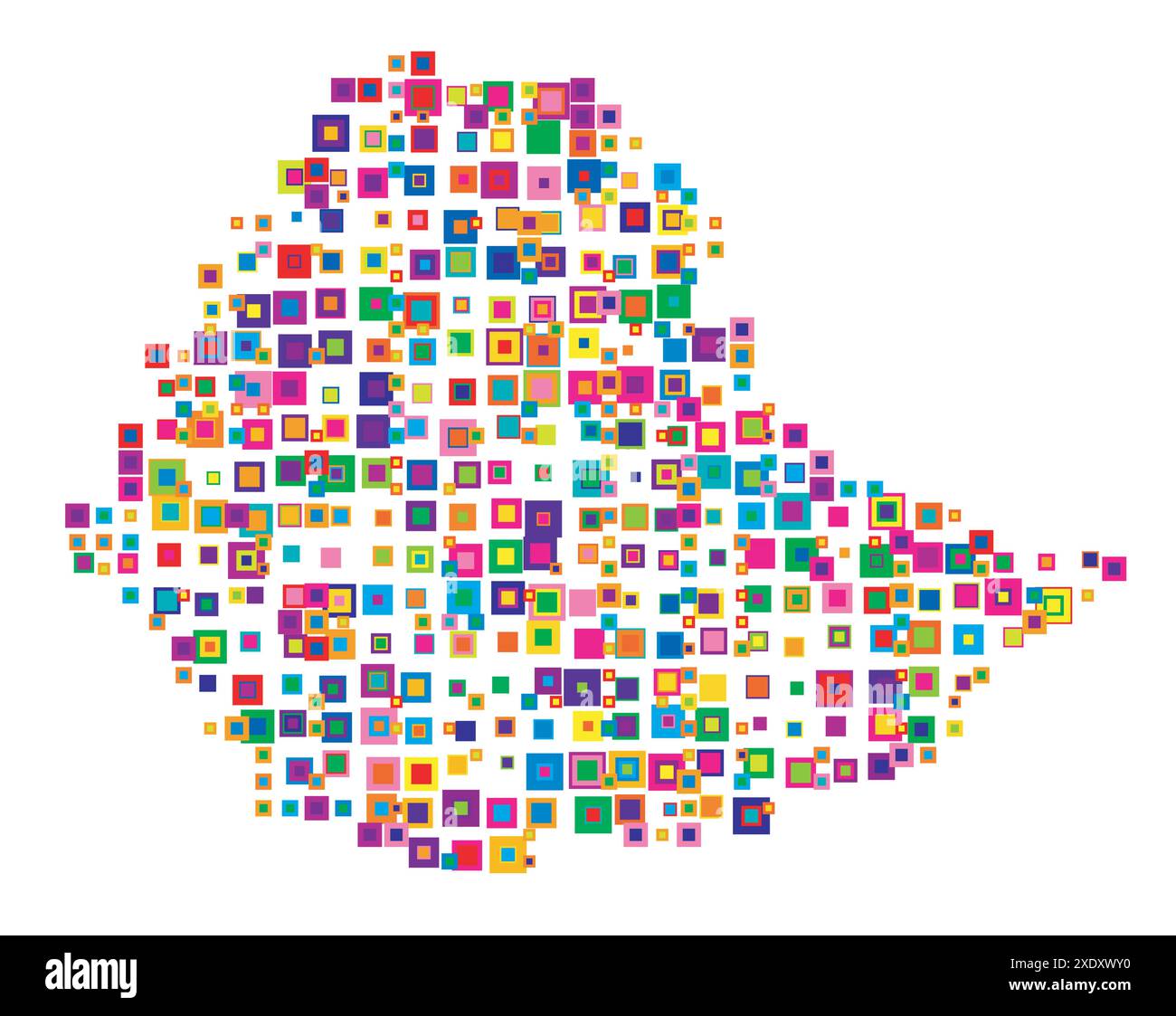 Mappa dell'Etiopia che mostra il paese con un modello di quadrati colorati sovrapposti come caramelle Illustrazione Vettoriale