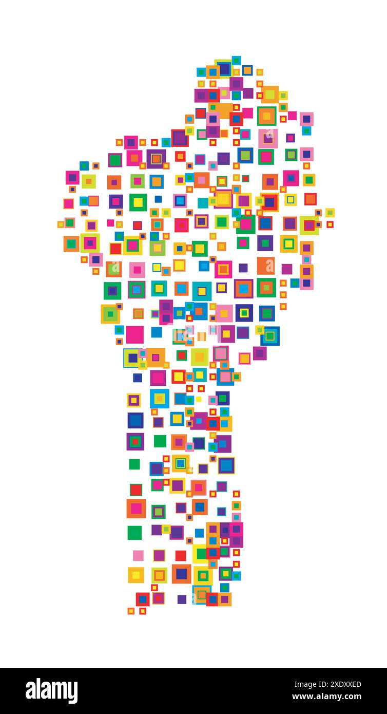Mappa astratta del Benin mappa astratta che mostra il paese con un modello di quadrati colorati sovrapposti come caramelle Illustrazione Vettoriale