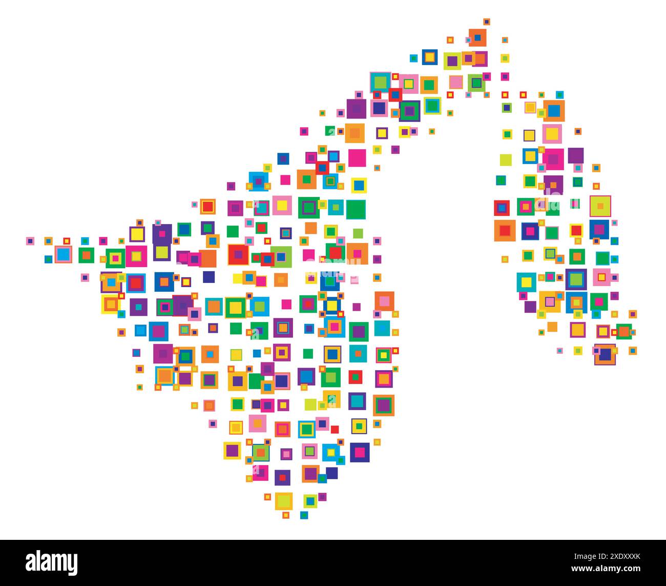 Mappa astratta del Brunei mappa astratta che mostra il paese con un modello di quadrati colorati sovrapposti come caramelle Illustrazione Vettoriale