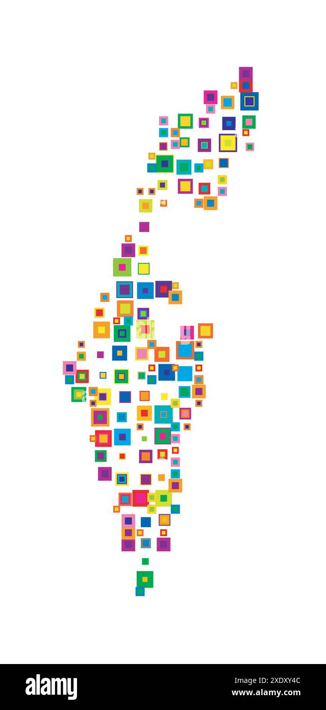 Mappa astratta di Israele mappa astratta che mostra il paese con un modello di quadrati colorati sovrapposti come caramelle Illustrazione Vettoriale