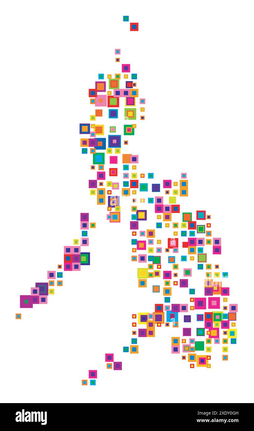 Mappa astratta delle Filippine mappa astratta che mostra il paese con un modello di quadrati colorati sovrapposti come caramelle Illustrazione Vettoriale