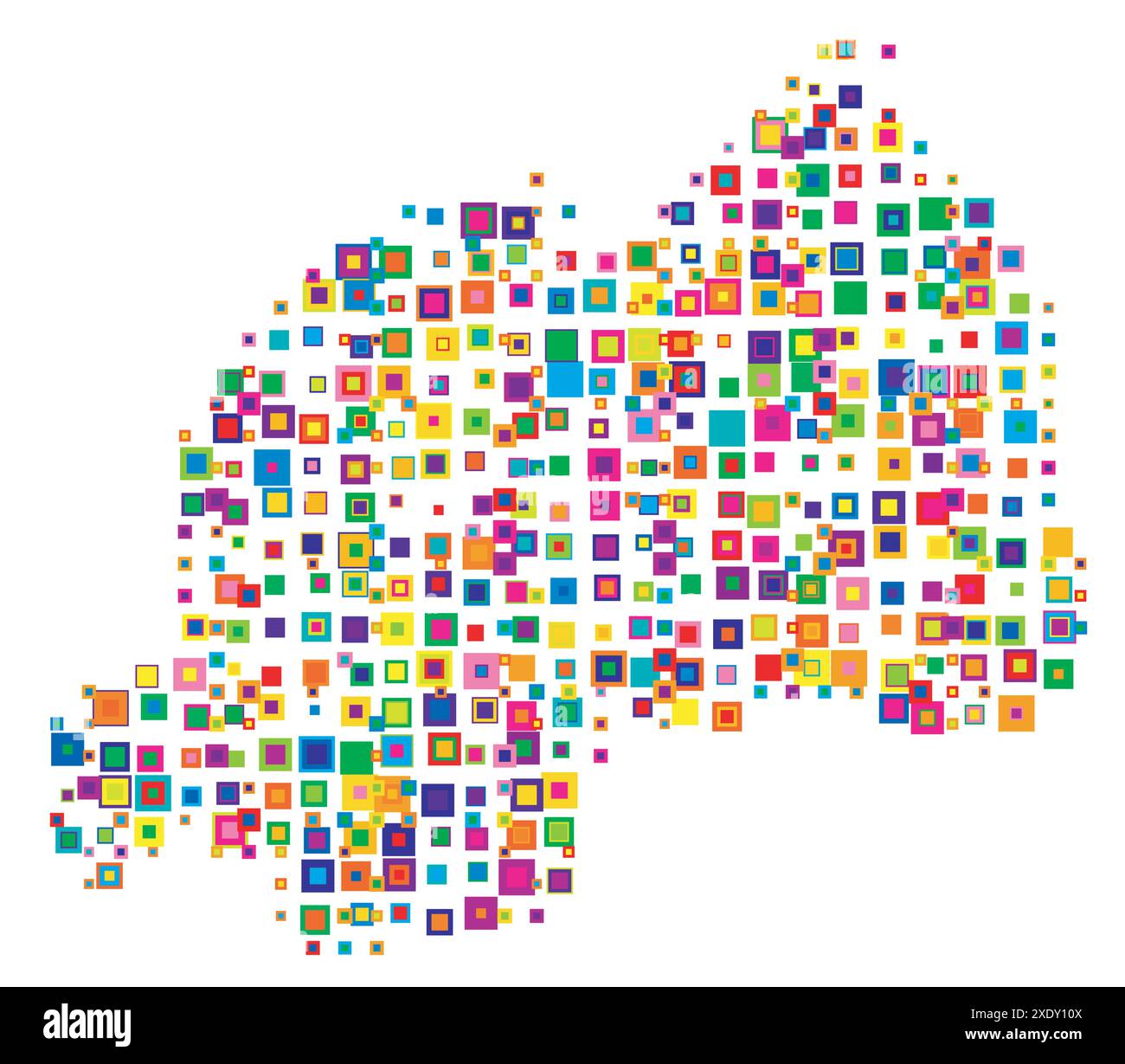 Mappa astratta del Ruanda mappa astratta che mostra il paese con un modello di quadrati colorati sovrapposti come caramelle Illustrazione Vettoriale