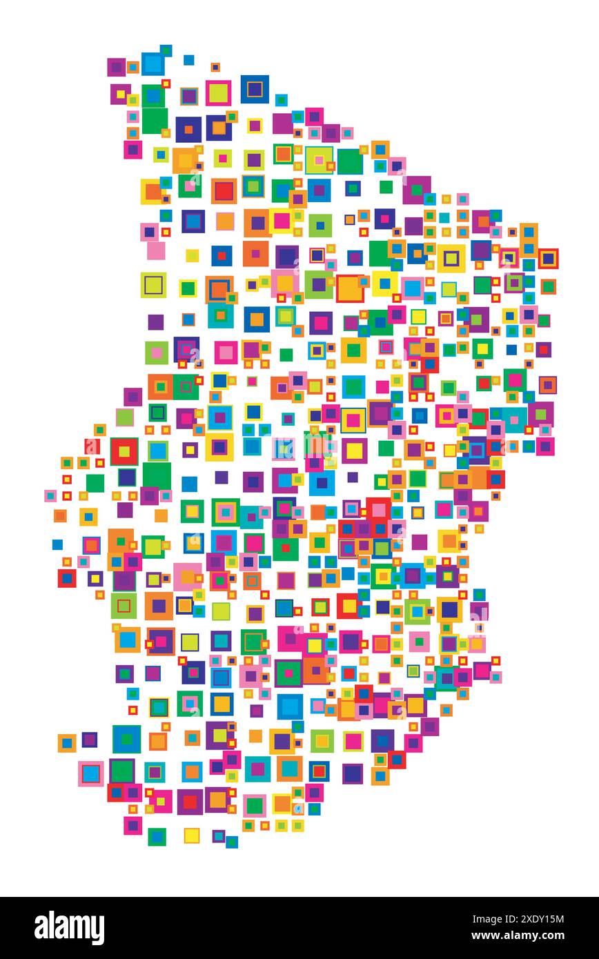 Mappa astratta del Ciad mappa astratta che mostra il paese con un modello di quadrati colorati sovrapposti come caramelle Illustrazione Vettoriale
