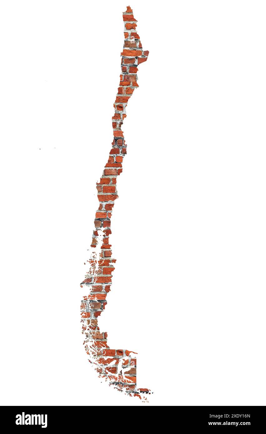 Mappa astratta del Cile progettata come un muro di mattoni Foto Stock