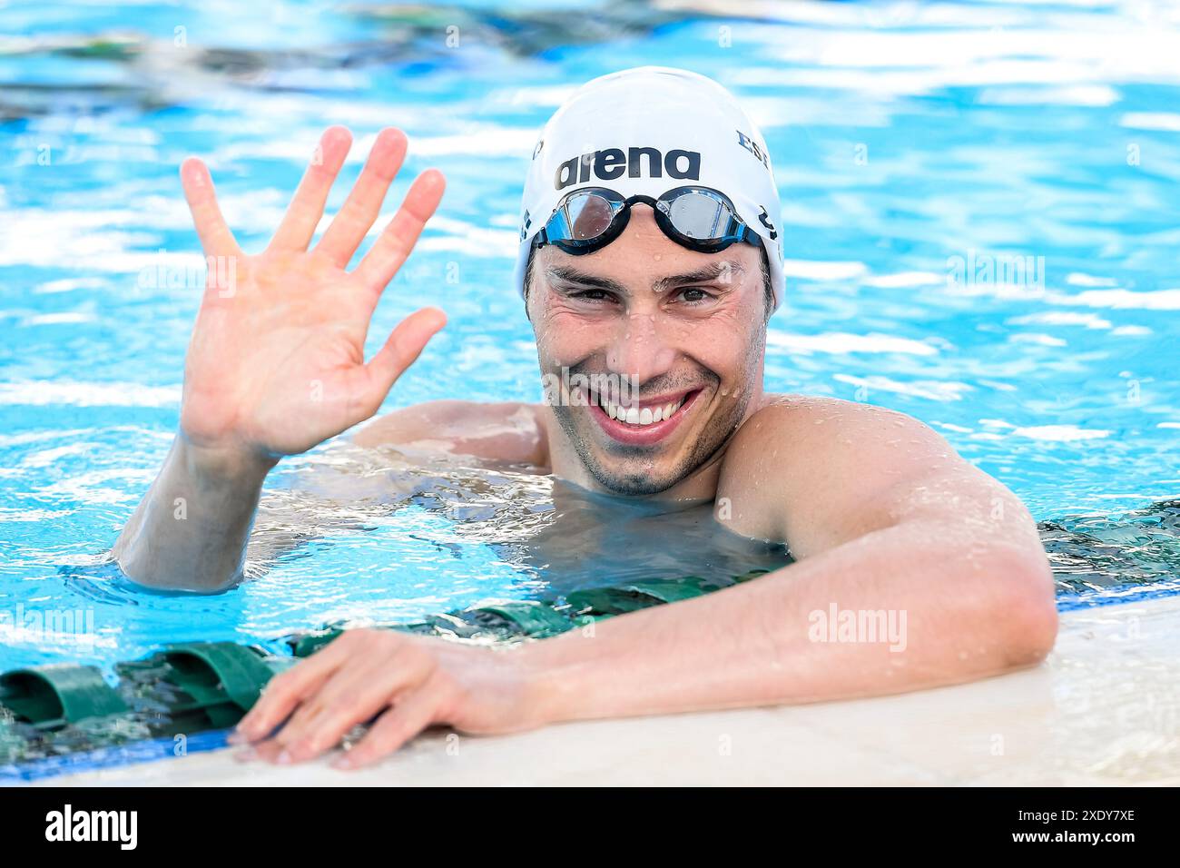 Piero Codia prima dell'ultima gara della sua carriera nella sessione pomeridiana dell'incontro durante il 60° Convegno di nuoto Settecolli allo stadio del nuoto di Roma, 23 giugno 2024. Foto Stock