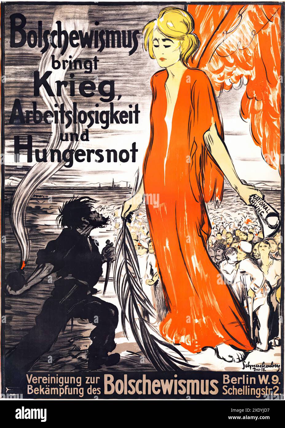 SCHNACKENBERG Walter - Bolschewismus bringt Krieg Arbeitslosigkeit und Hungersnot 1918 - poster illustrati d'epoca Foto Stock