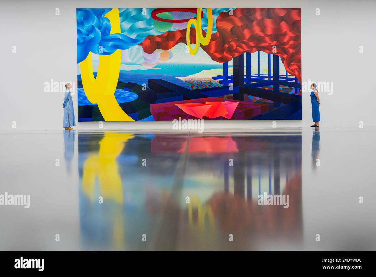 Londra, Regno Unito. 25 giugno 2024. Eagle Rock IV, 2004 - al Held: About Space, un'importante indagine sul lavoro pionieristico del pittore astratto tardo americano a White Cube Bermondsey. La mostra include opere chiave esposte pubblicamente per la prima volta, tra cui dipinti colossali di oltre 4 m x 9 m, e segna la prima presentazione europea di opere risalenti alla fine della carriera dell'artista. Crediti: Guy Bell/Alamy Live News Foto Stock