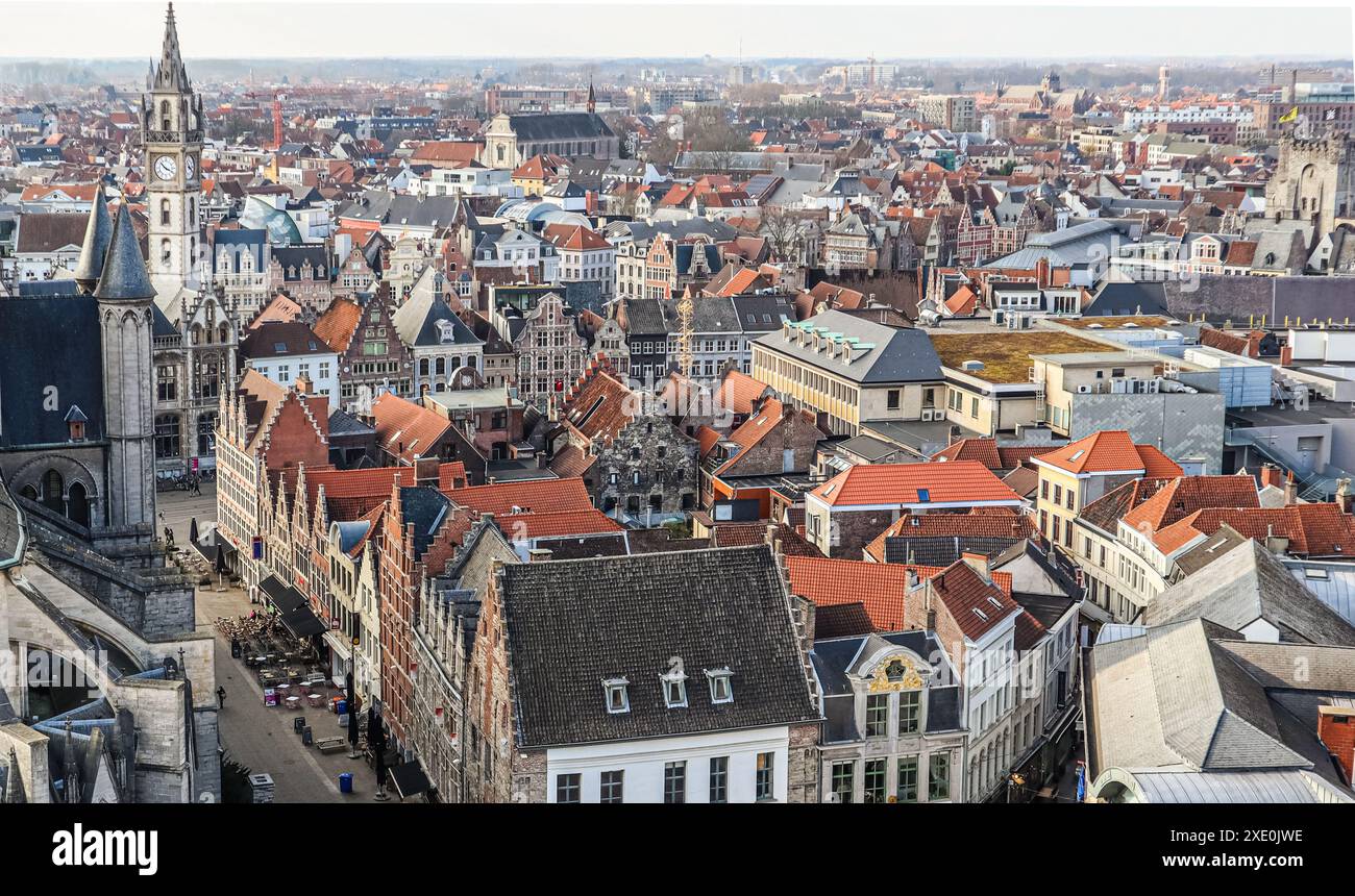Vista panoramica aerea della storica città di Gand, provincia delle Fiandre orientali, Belgio Foto Stock