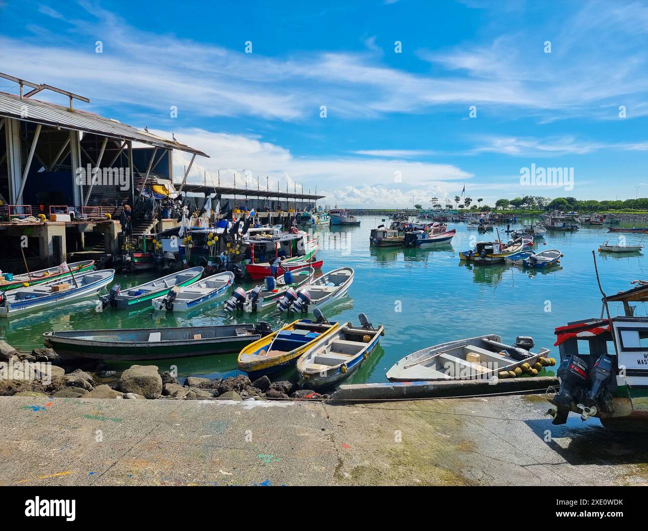 Panama City, porto di pescatori vicino al mercato del pesce Foto Stock