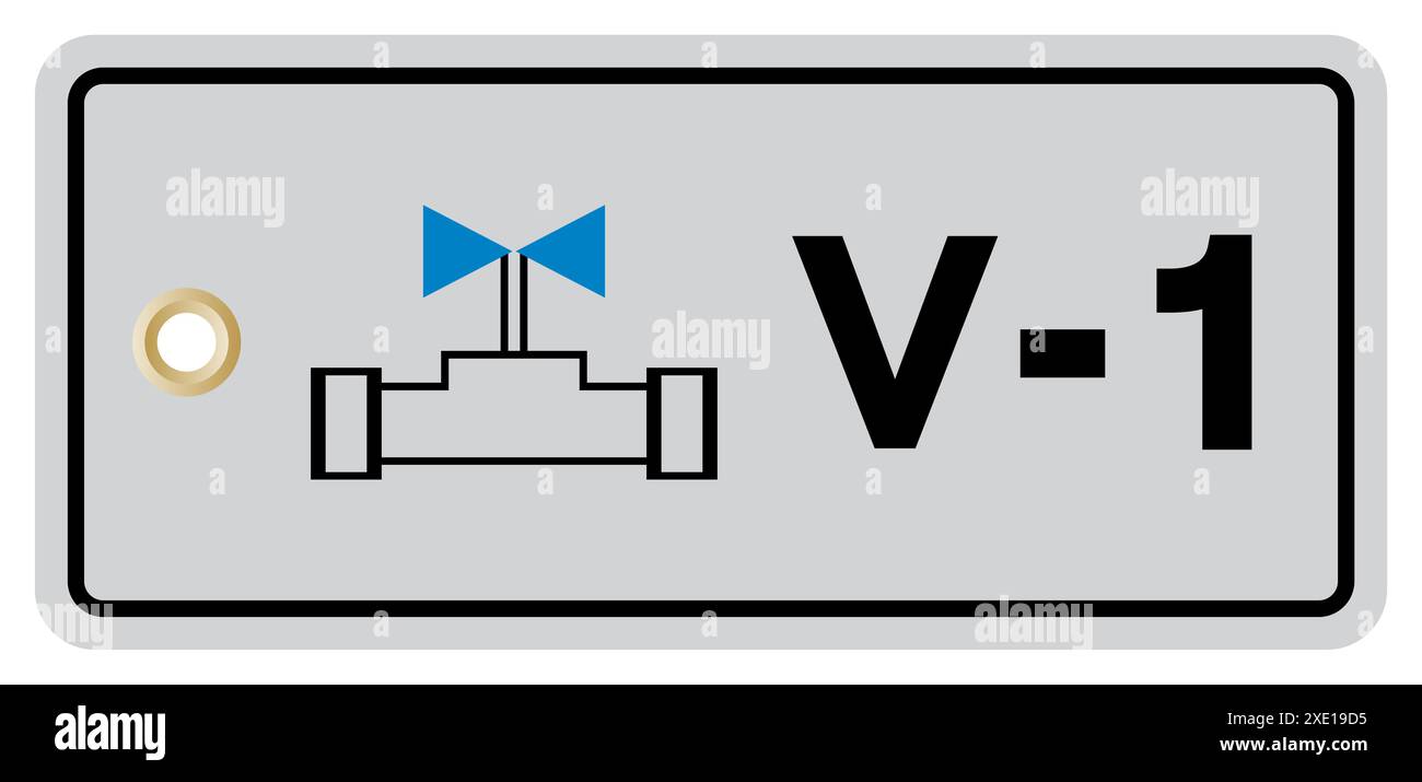 Etichetta etichetta del punto di isolamento della valvola V-1 simbolo, illustrazione del vettore, isolamento su sfondo bianco. EPS10 Foto Stock
