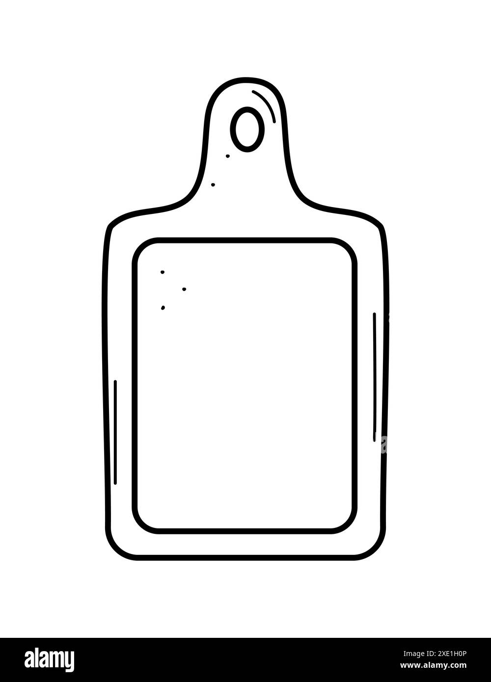 Il tagliere decorativo in legno disegna l'icona del doodle. Illustrazione vettoriale degli utensili da cucina per tagliare gli alimenti. Foto Stock