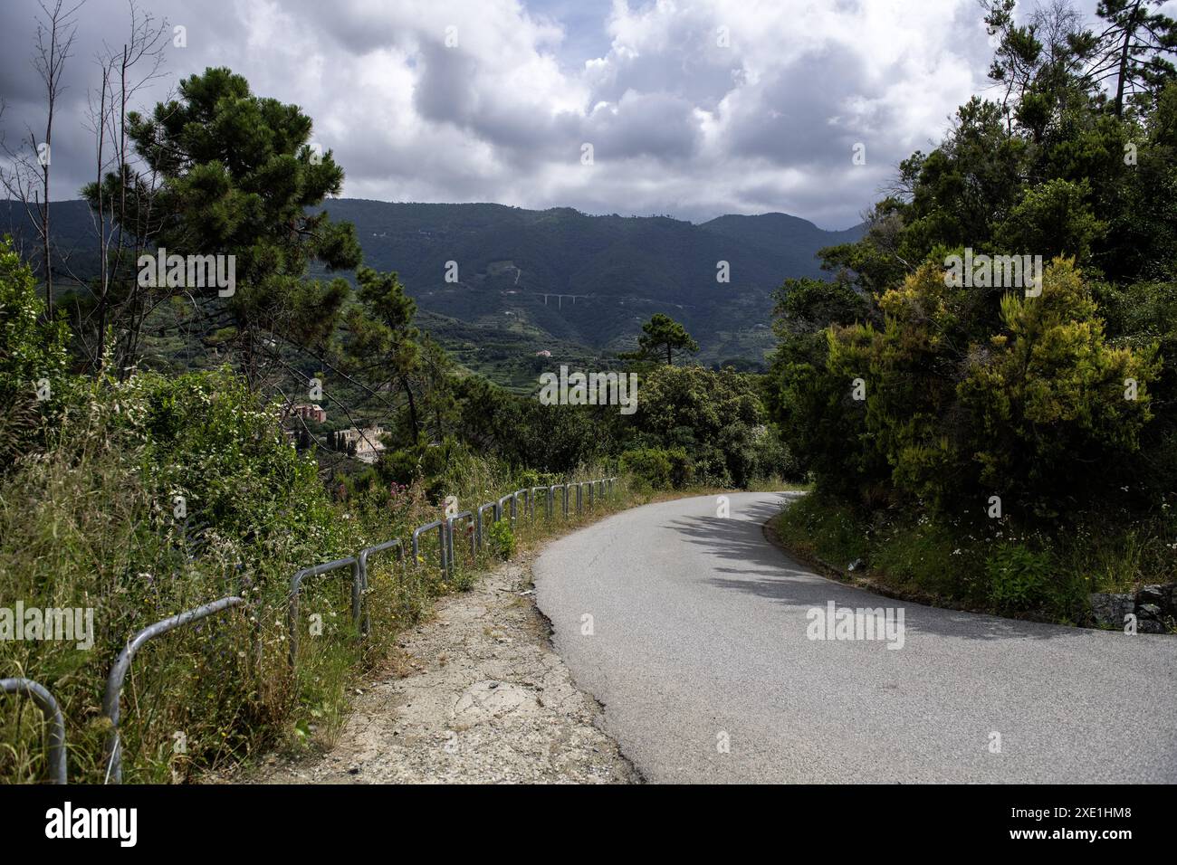 Guardando in fondo alla strada che collega Punta Mesco a Monterosso, cinque Terre, Italia. Foto Stock