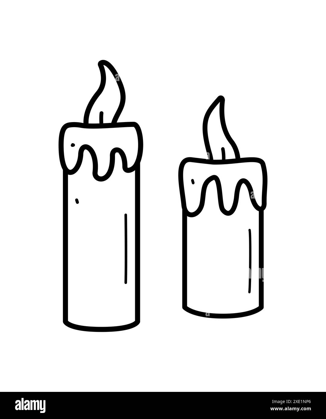 Due icone in stile candelabro bruciato. Illustrazione vettoriale di una candela di cera. Isolato su bianco. Foto Stock