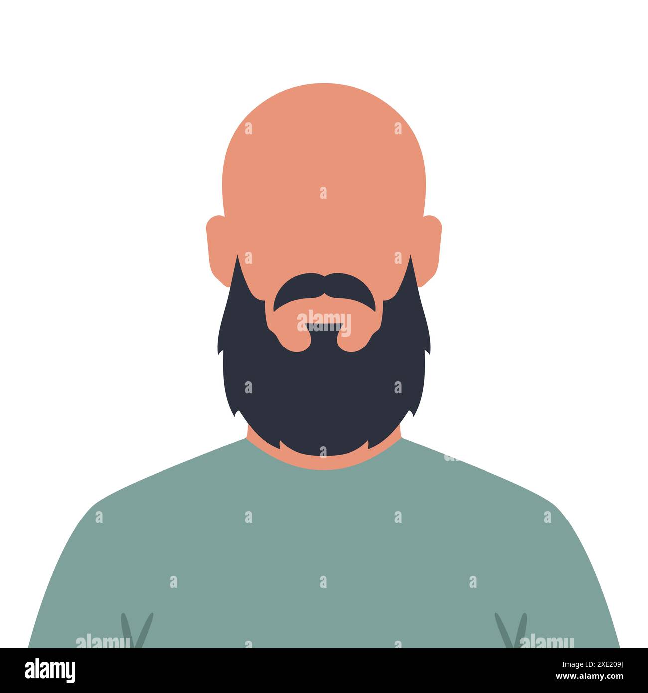 Uomo calvo astratto senza volto con barba e baffi. Avatar maschile dalla barba calva. Illustrazione vettoriale Illustrazione Vettoriale