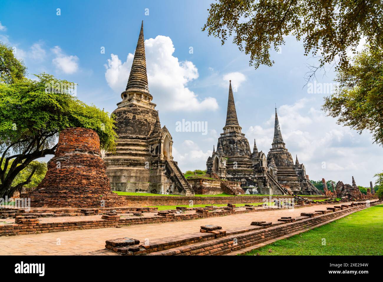 Wat Phra si Sanphet, il famoso tempio nel Parco storico di Ayutthaya Foto Stock