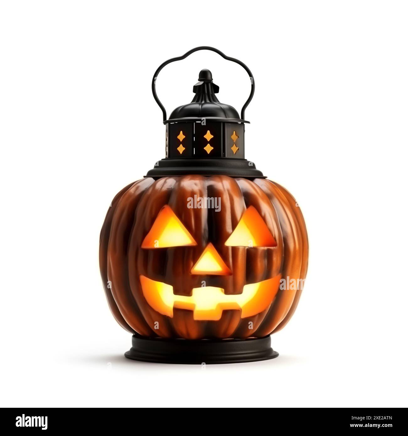 Lanterna di zucca di Halloween isolata su sfondo bianco. Foto Stock