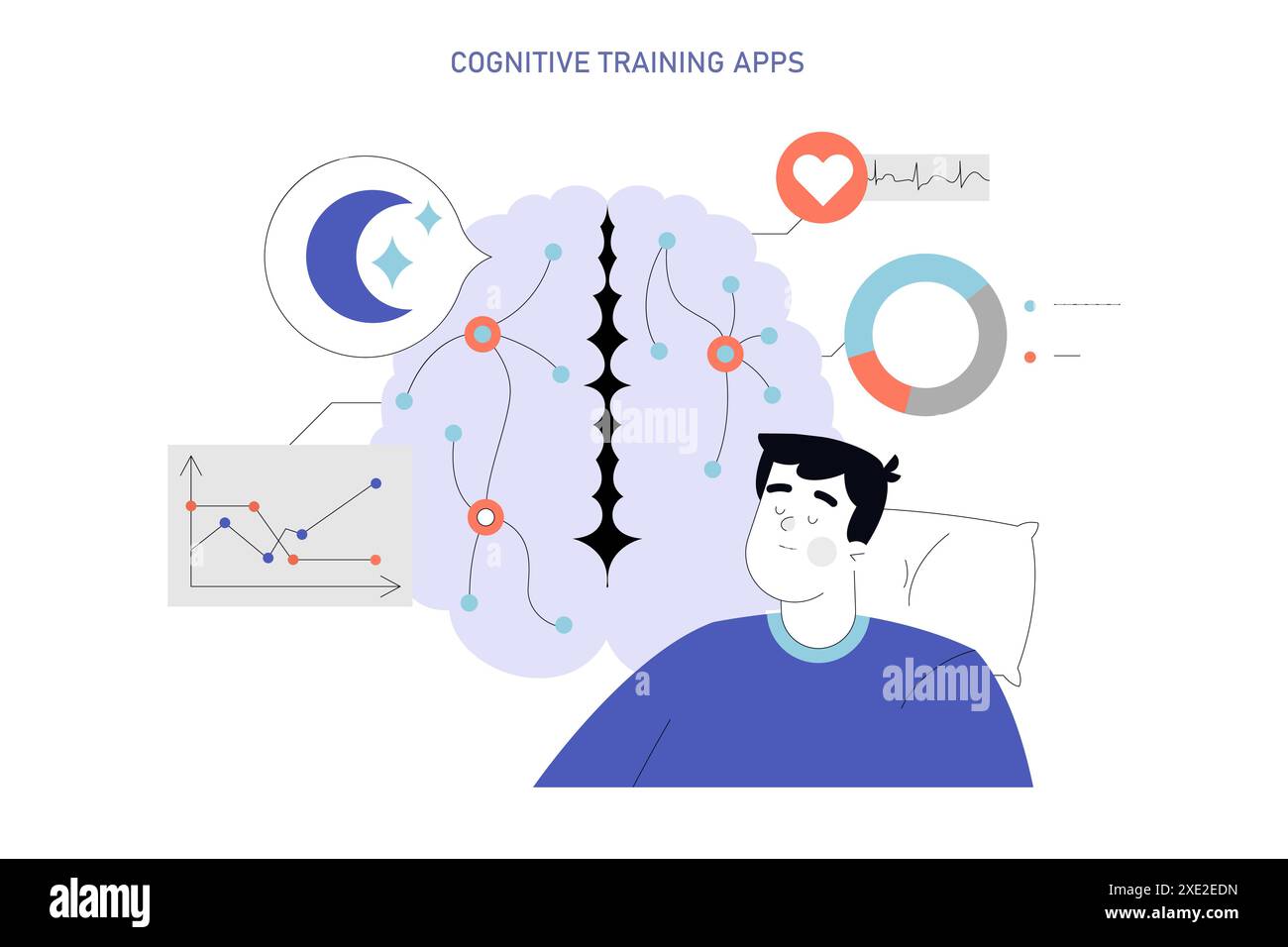 Concetto di neuroplasticità. Potenziamento del cervello attraverso app di formazione cognitiva, che mostrano il miglioramento del processo di pensiero. Salute del cervello, agilità mentale e apprendimento. Illustrazione vettoriale. Illustrazione Vettoriale