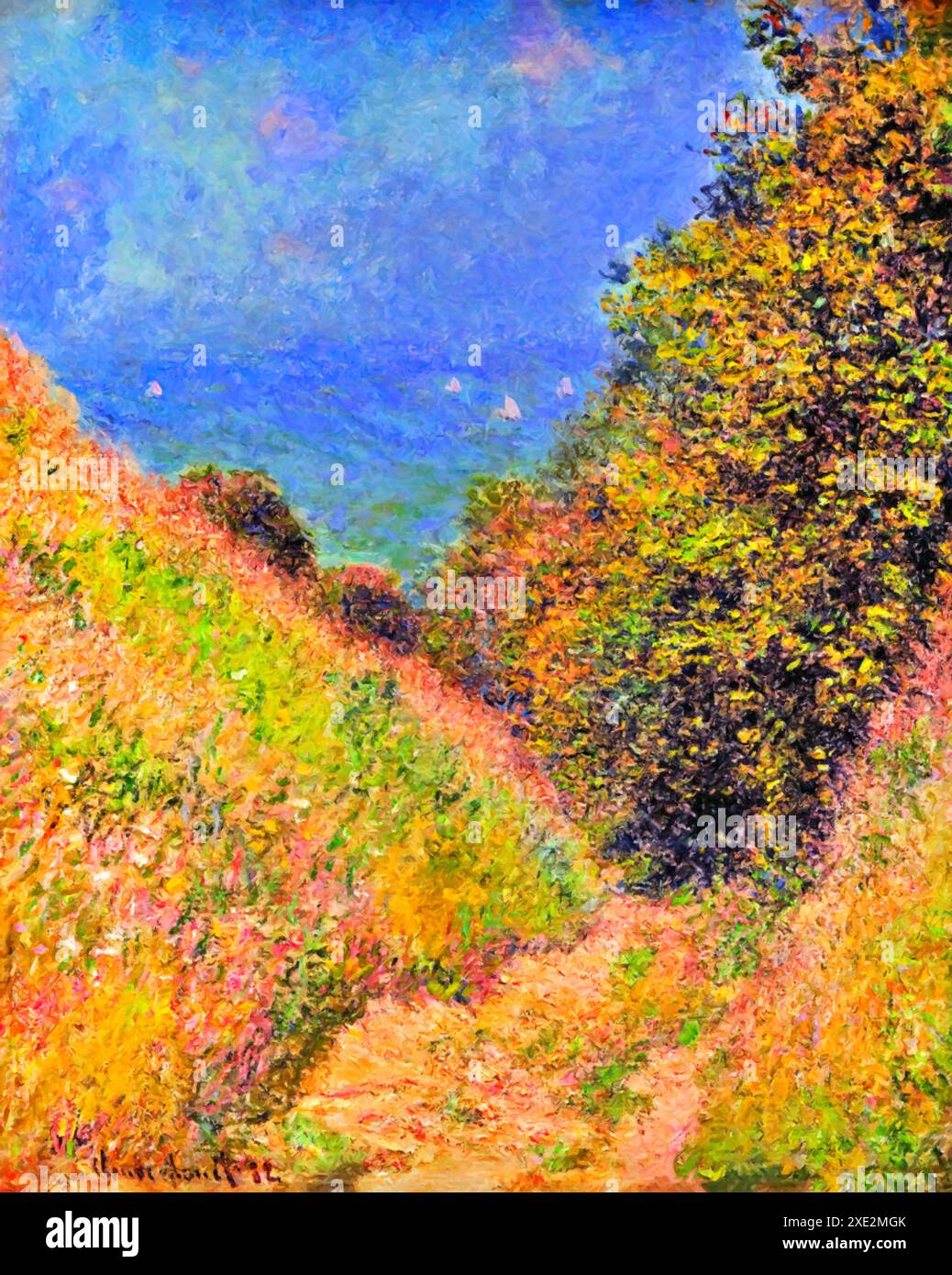 Road at la Cave, Pourville, 1882 (dipinto) dell'artista Monet, Claude (1840-1926) francese- Illustrazione Vettoriale