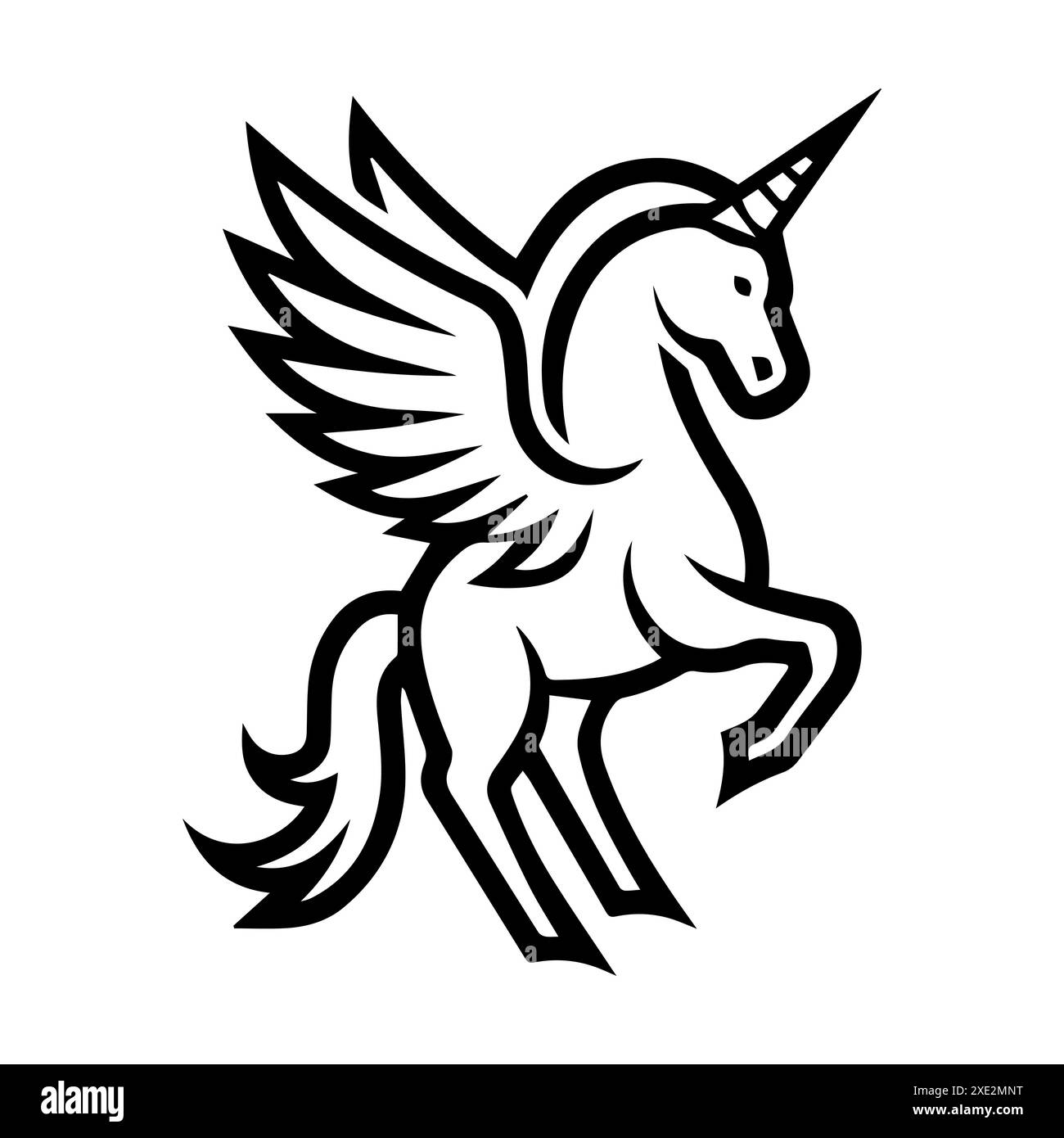 Icona Pegasus o simbolo di linea moderna. Grafica a linee vettoriali e design a icone con un contorno audace. Simbolo minimalista Pixel Perfect in bianco e nero isolato Illustrazione Vettoriale