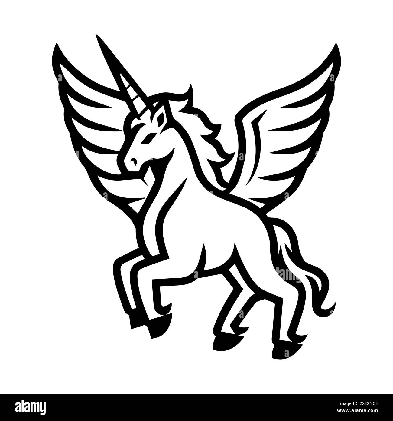 Icona Pegasus o simbolo di linea moderna. Grafica a linee vettoriali e design a icone con un contorno audace. Simbolo minimalista Pixel Perfect in bianco e nero isolato Illustrazione Vettoriale