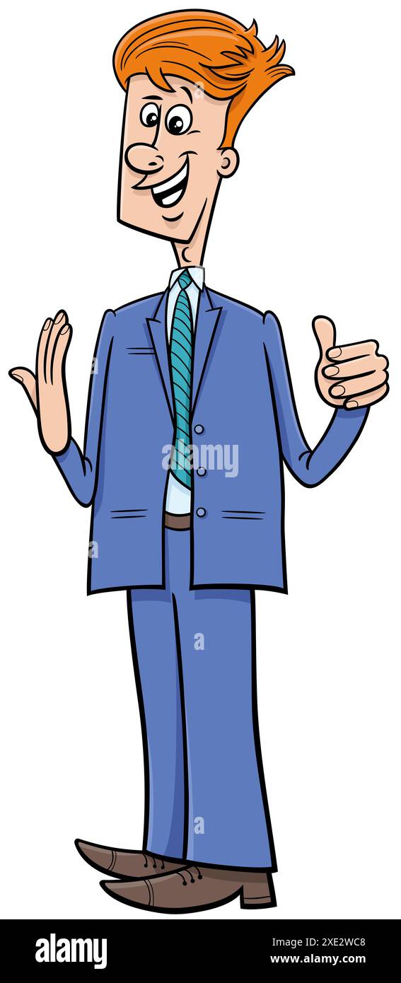 Cartoon felice uomo d'affari in tuta che fa un discorso Foto Stock