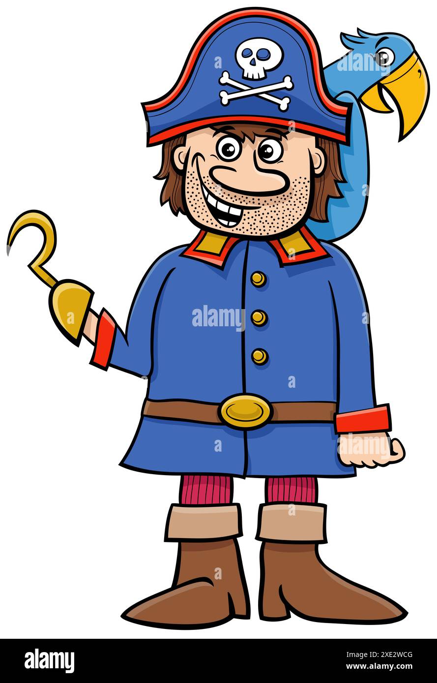 Personaggio dei pirati dei cartoni animati con gancio e macchia d'arancia Foto Stock