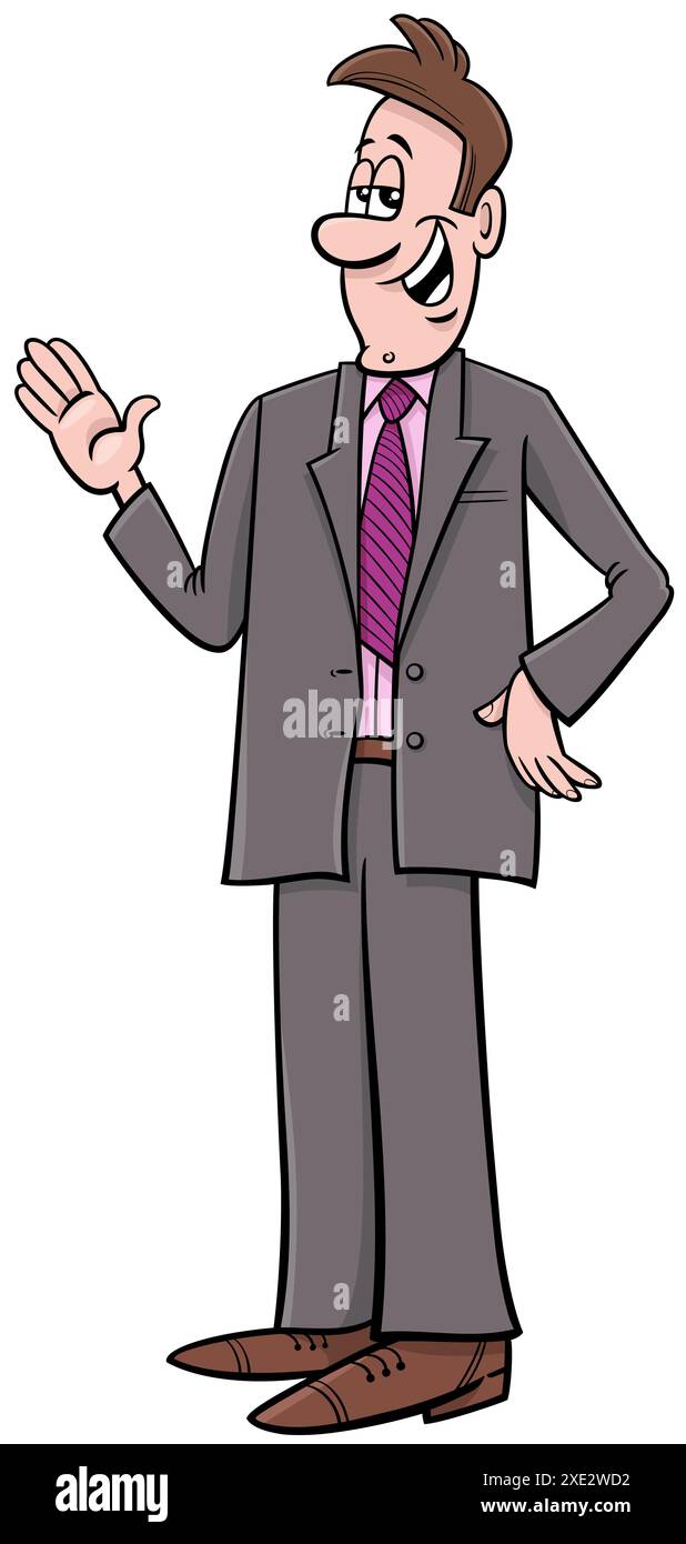 Felice uomo d'affari in costume da illustrazione a fumetti Foto Stock