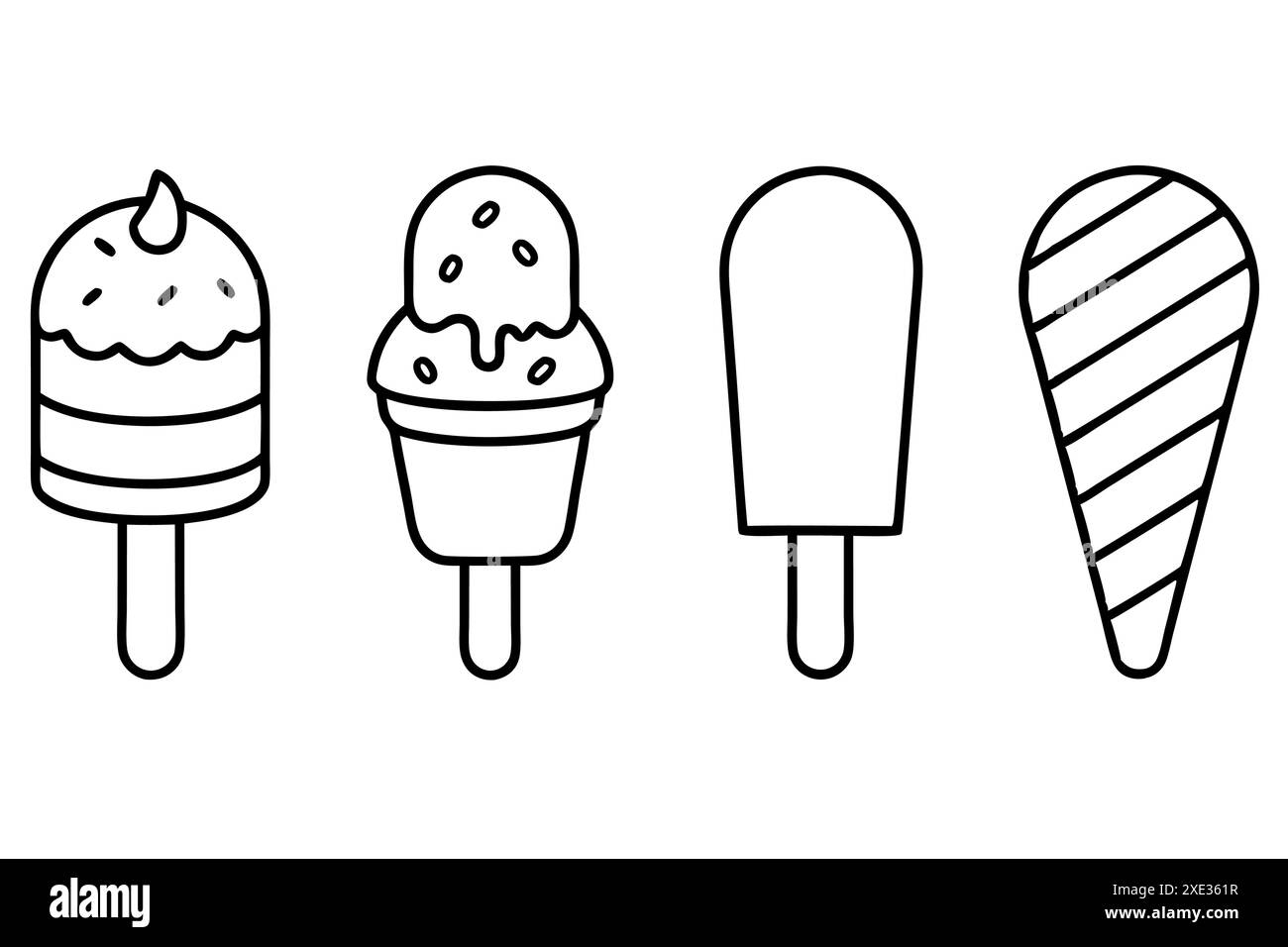 Ice Cream Line Art Una serie di illustrazioni Illustrazione Vettoriale