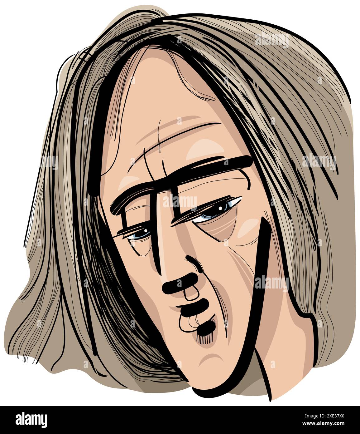 Uomo con capelli lunghi caricatura disegno illustrazione Foto Stock