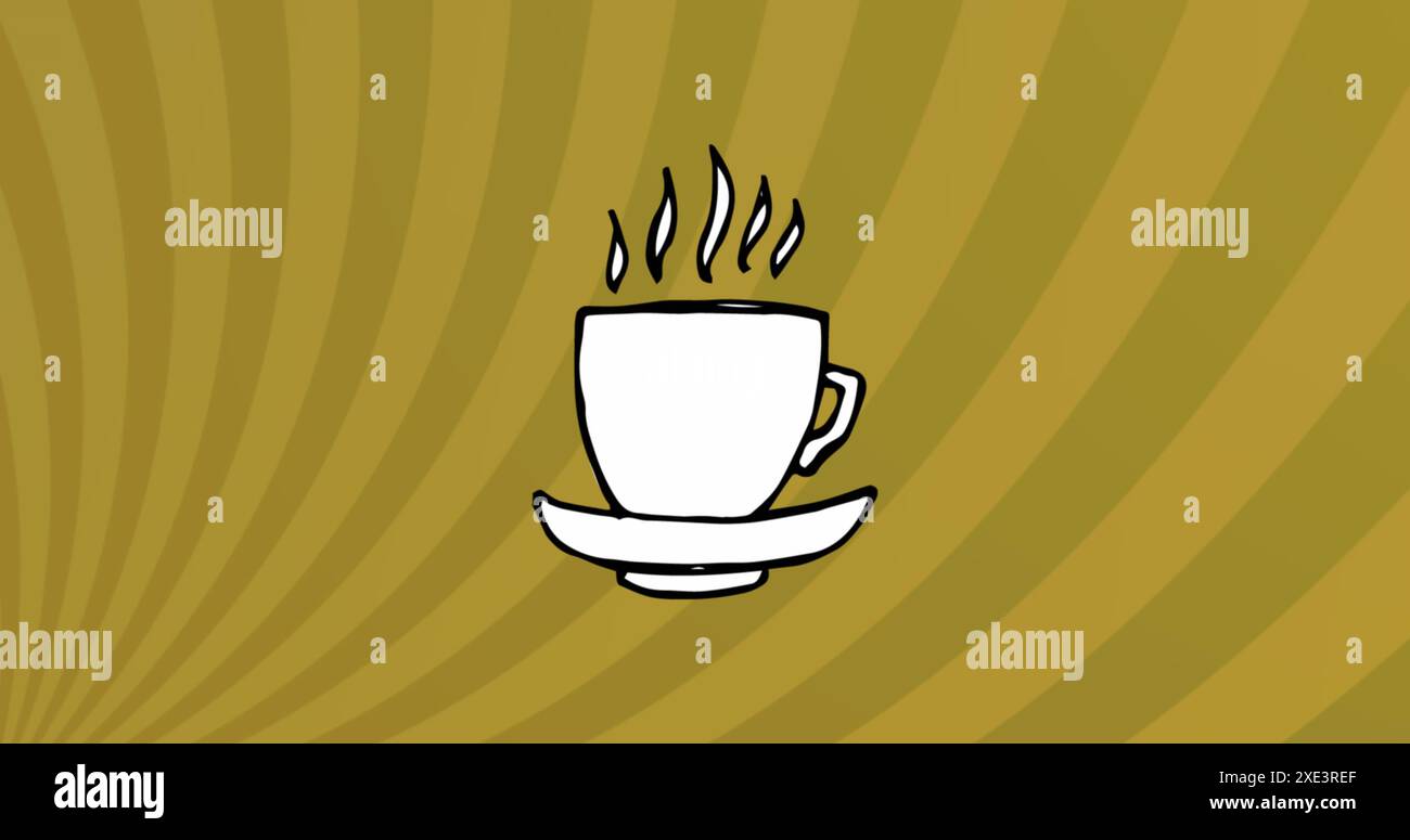 Immagine del vapore sul disegno della tazza da tè con il piattino sullo sfondo Foto Stock