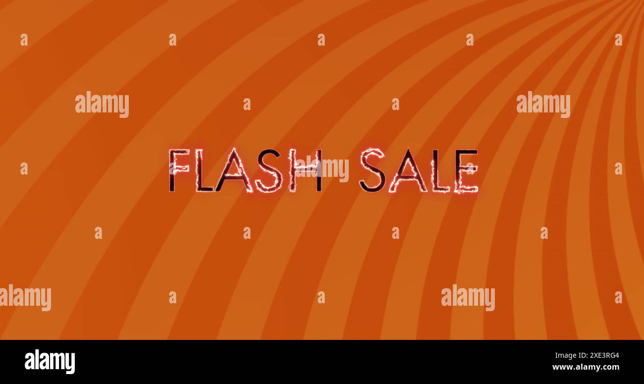 Immagine del testo di vendita flash su Sunburst su sfondo arancione Foto Stock