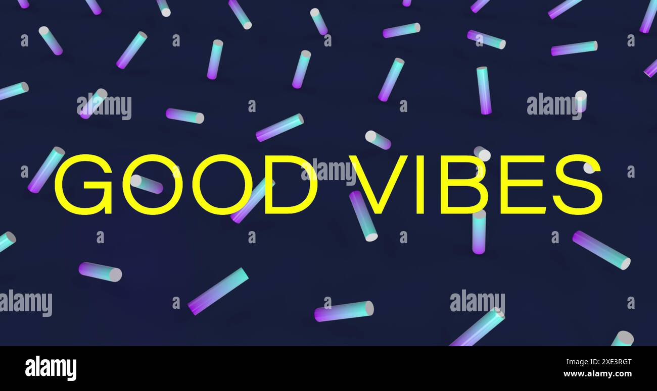 Immagine di testo con buone vibrazioni su sfondo nero Foto Stock