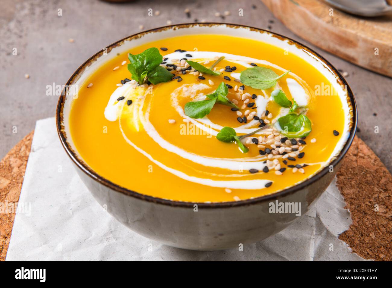 Cremosa zuppa di zucca Foto Stock