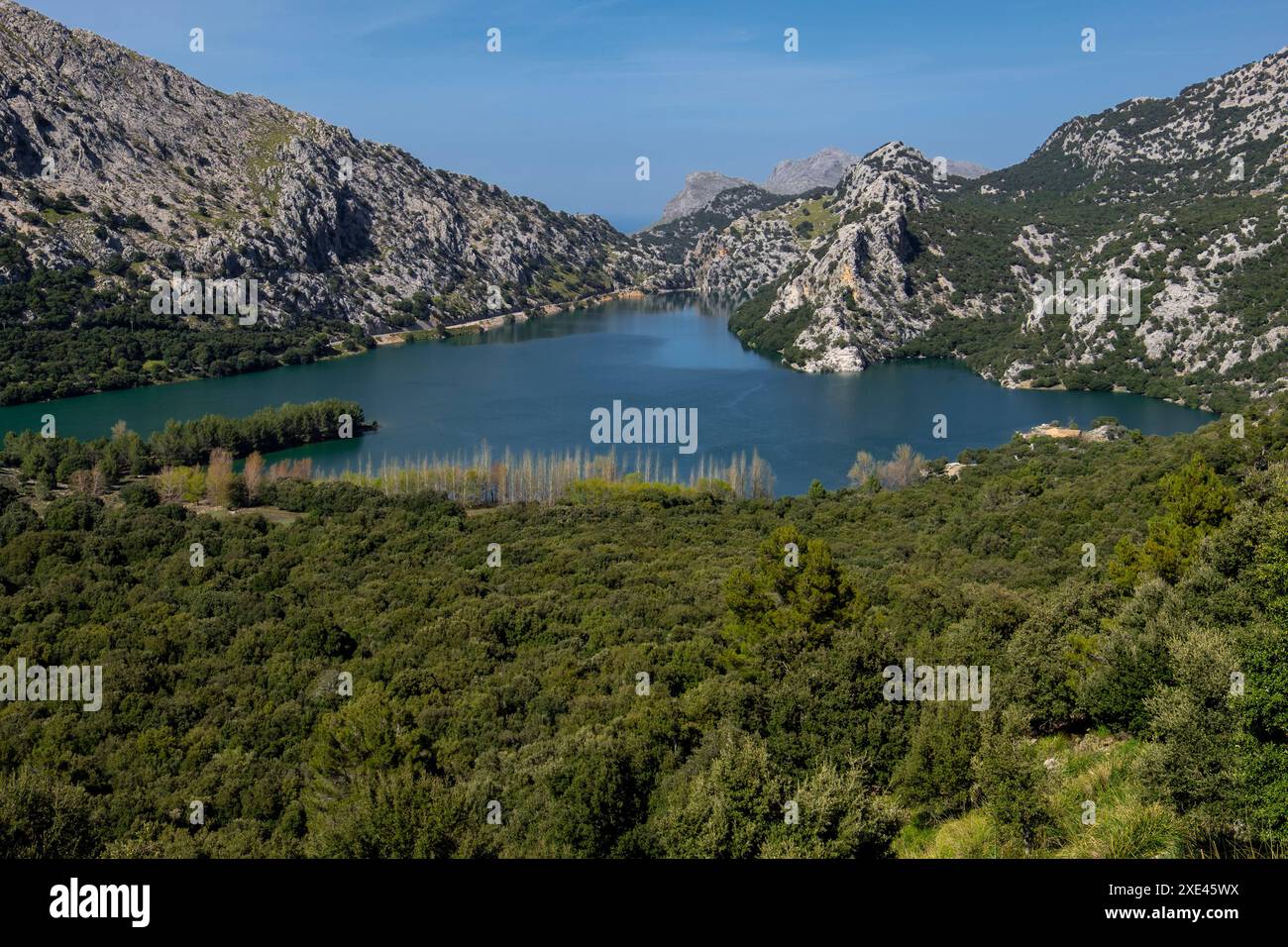 Canal de transvase del embalse de Gorg Blau al embalse de Cuber Foto Stock