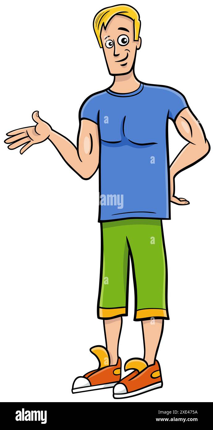 Divertente cartoni animati personaggio giovane ben costruito Foto Stock