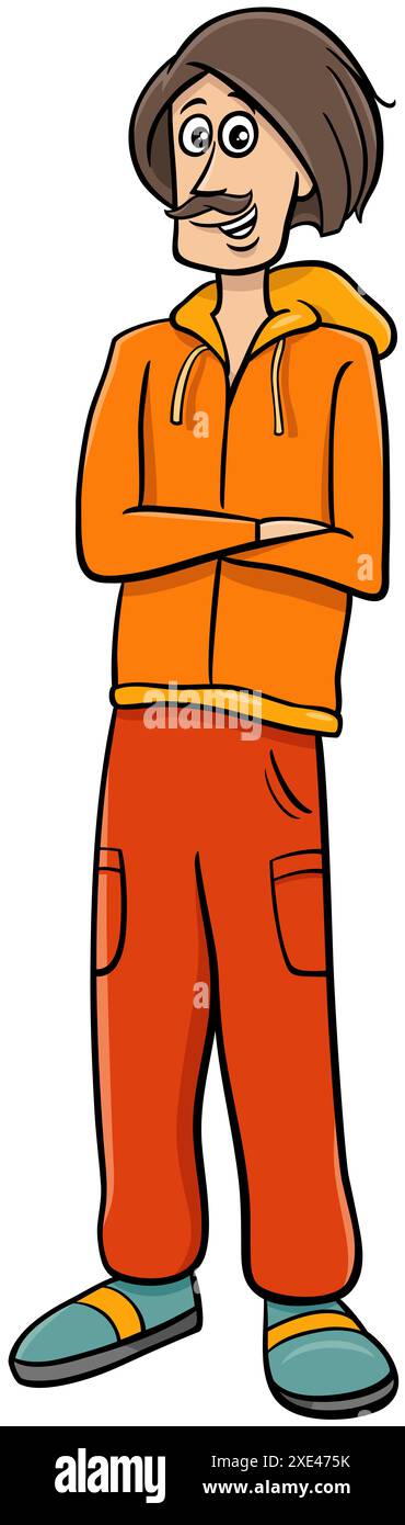 Divertente cartoni animati giovane con un personaggio comico di baffi Foto Stock