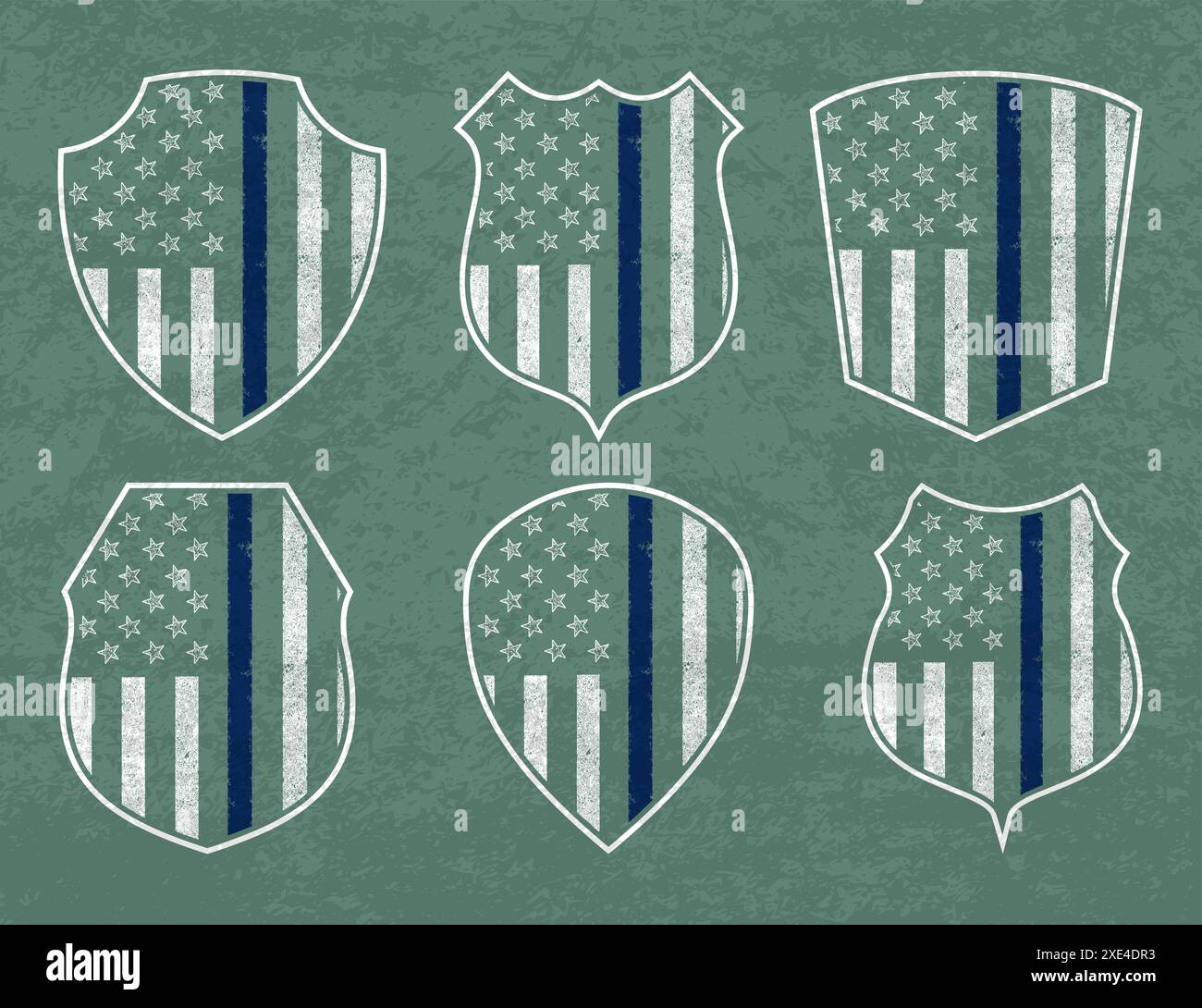 Set di linee sottili blu della polizia, Scudo con bandiera, , maglia della polizia della linea blu della bandiera della polizia di USA grunge Illustrazione Vettoriale