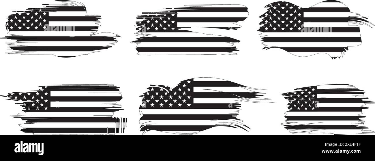 American Flag silhouette, vettoriale del set di bandiere grunge USA, grunge, bandiera, silhouette, indipendenza, 4 luglio, 4 luglio, 4 luglio, bandiera silhouette Illustrazione Vettoriale