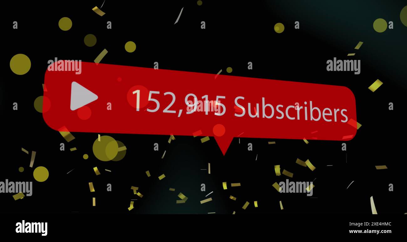 Immagine di macchie gialle e baretti dorati che cadono sopra l'icona del gioco con un numero crescente di subcriber Foto Stock